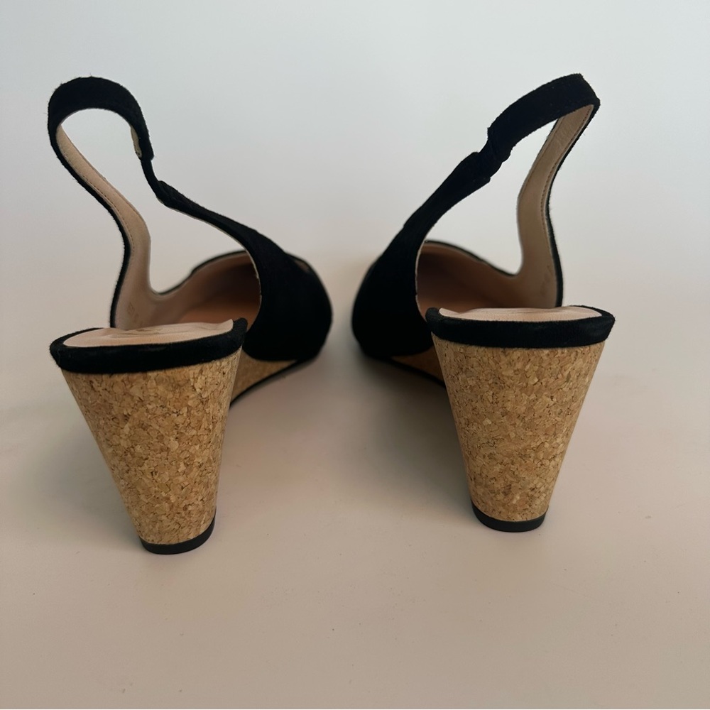 French Sole FS/NY Suede Black Slingback Cork Wedge Heels Size 10 - Picture 8 of 10